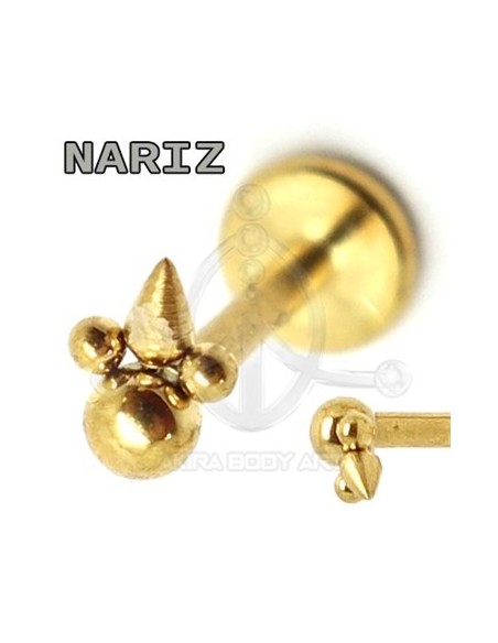 Labret Triangulo Bolas y Pincho Oro (Rosca interna)