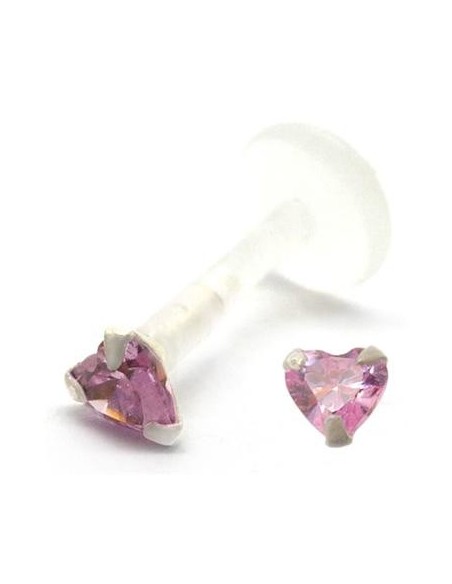 Labret Bio Plástico con corazon joya negra de 3 mm