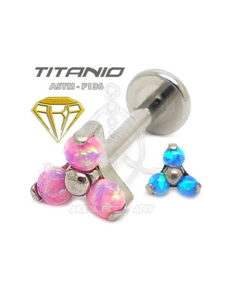 Labret TRES ÓPALOS (Titanio Rosca interna)