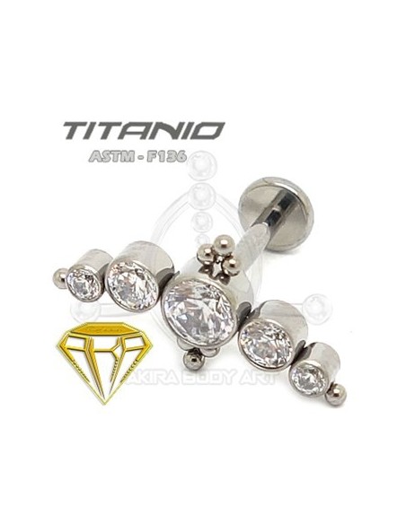 Labret LUNA DE CRISTAL con Bolas - Titanio