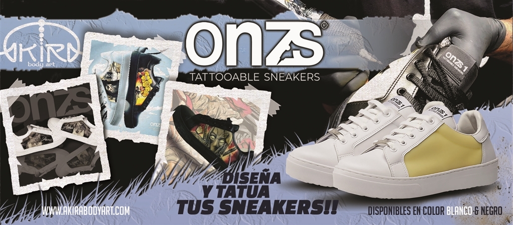 Diseña y tatúa tus sneakers - Zapatillas tatuables ONZS para profesionales del tattoo y amantes de las zapatillas, en AKIRA BODY ART.