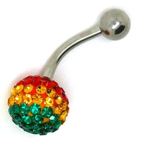 Rasta 316L multi gem belly bar