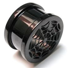 Black steel spider web ear tunnel.