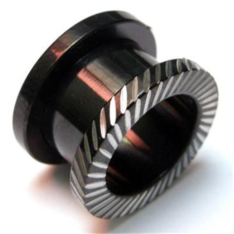 Striped black steel ear tunnel
