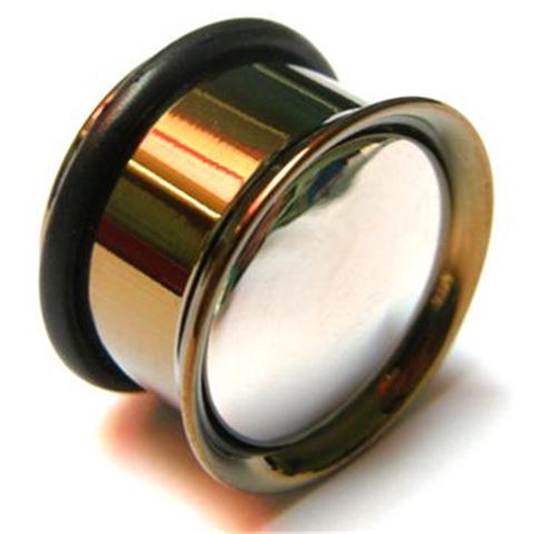 Gold flared ear tunnel with rubber band
