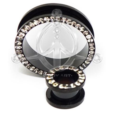 Black Threaded & Jeweled Flesh Tunnel (2)