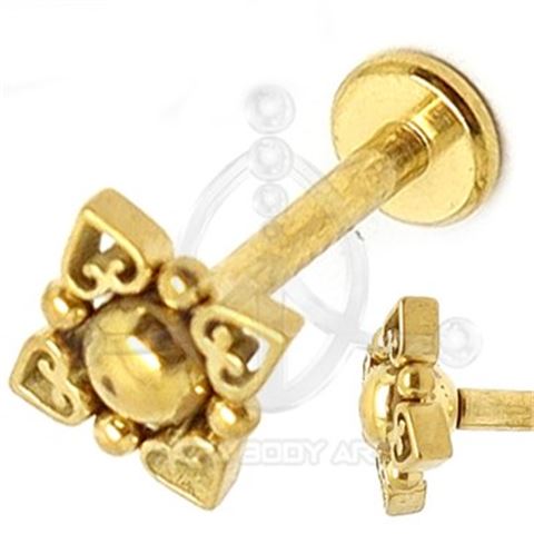 Labret Flor Corazones Oro (Rosca interna)