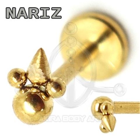 Labret Triangle Balls and Gold Spike (Internal Thread)