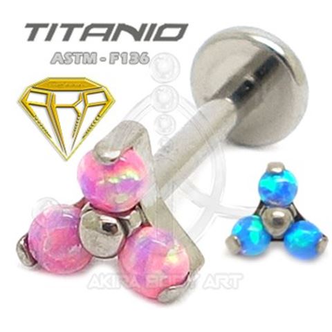 Labret TRES ÓPALOS (Titanio Rosca interna)