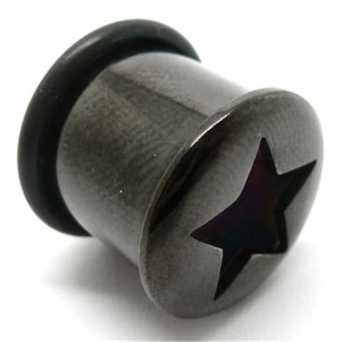 Black Steel Flesh Tunnel. Star-shape tunnel with O ring.