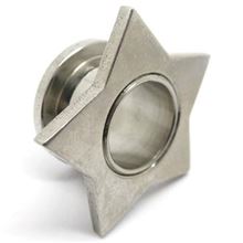 Star Threaded Flesh Tunnel. Surgical Steel & Black Steel