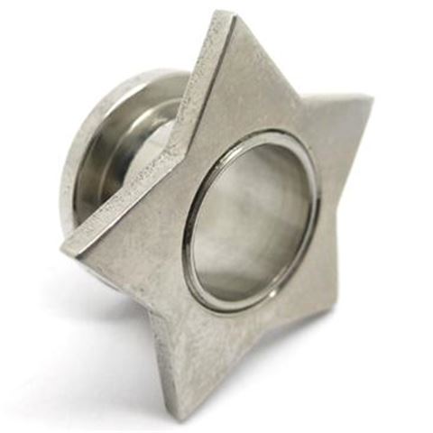 Star Threaded Flesh Tunnel. Surgical Steel & Black Steel