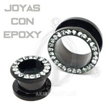 Black Threaded & Jeweled Flesh Tunnel (1)