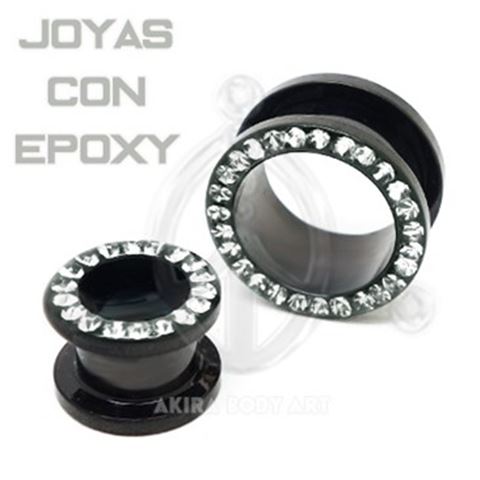 Black Threaded & Jeweled Flesh Tunnel (1)