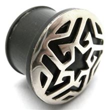 Horn Flesh Plug with silver Aztec-star