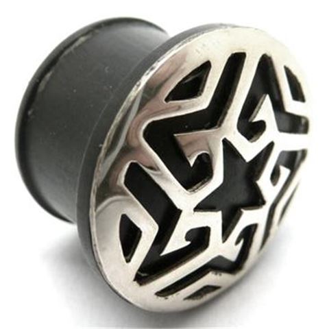 Horn Flesh Plug with silver Aztec-star