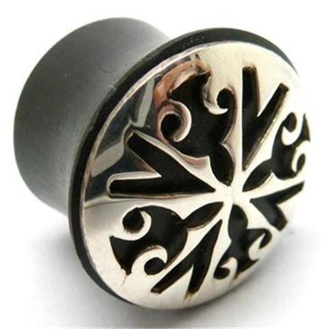 Horn Flesh Plug with Silver dark-aged Star