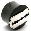 Flesh Plug with silver razor-blade figure