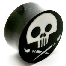 Horn Flesh Plug with inlaid skull