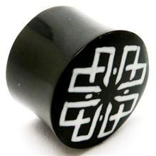 Horn Flesh Plug with inlaid Indian Flower