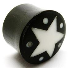 Horn Flesh Plug with inlaid Star White