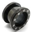 Black Steel Flesh Tunnel - 2 part threaded with star pattern (laser-etched).