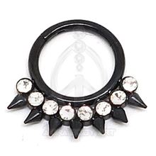 Segmented spiked hoop with jewels - BLACK