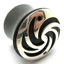 Horn Flesh Plug with silver crest-of-wave