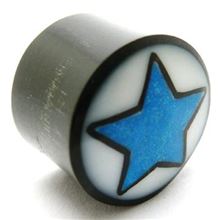 Horn Flesh Plug with Star Blue and white background
